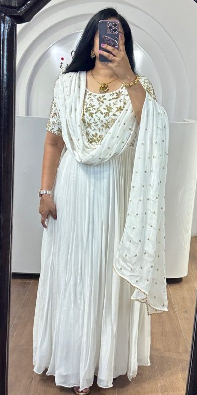 Graceful White Color Chinon Silk Thread Sequence Anarkali Suit