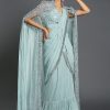 Luminous Cement Color Georgette Sequence Beautiful Frill Saree