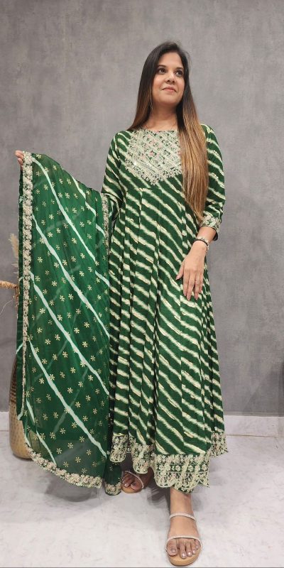 Mystical Green Color Georgette Sequence Embroidery Gown