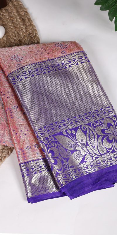 Nice Onion Color Jacquard Silk Zari Weaving Work Saree