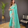 Peaceful Firozi Color Soft Glossy Silk Embroidery Saree