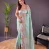 Peaceful Light Green Color Soft Glossy Silk Embroidery Saree