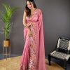 Peaceful Pink Color Soft Glossy Silk Embroidery Saree