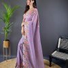Peaceful Purple Color Soft Glossy Silk Embroidery Saree