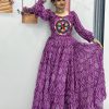 Perfect Purple Color Bandhani Printed Gamathi Mirror Work Gown