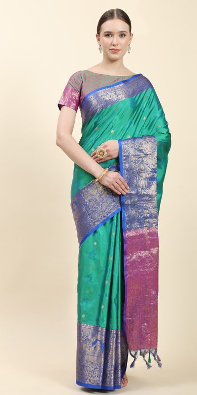 Pretty Blue Color Soft Kanjivaram Pattu Self Jacquard Saree