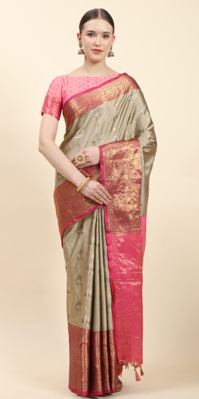 Pretty Golden Color Soft Kanjivaram Pattu Self Jacquard Saree