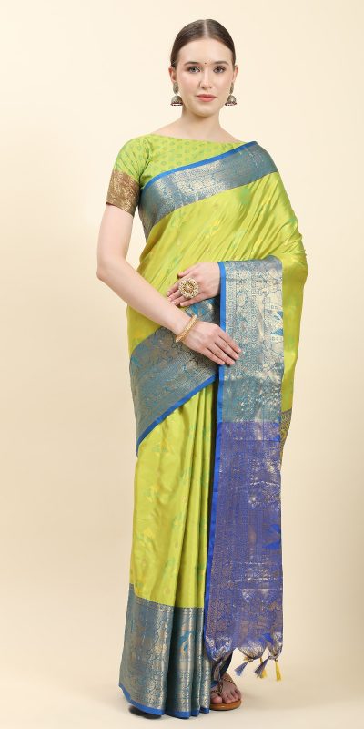 Pretty Green Color Soft Kanjivaram Pattu Self Jacquard Saree