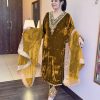 Pretty Mustard Color Heavy Viscose Velvet Embroidery Sharara