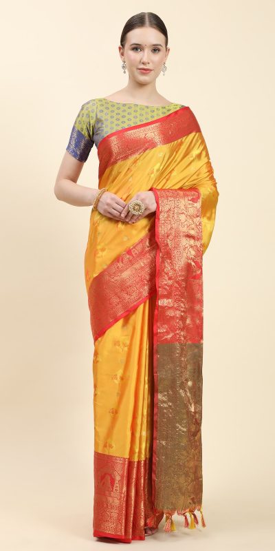 Pretty Mustard Color Soft Kanjivaram Pattu Self Jacquard Saree