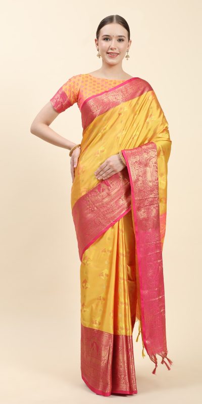 Pretty Yellow Color Soft Kanjivaram Pattu Self Jacquard Saree