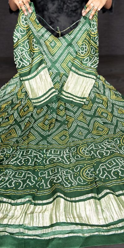 Special Green Color Gaji Silk Bandhani Printed Work Gown