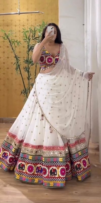 Stunning White Color Chinon Sequence Embroidery Lehenga Choli