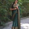 Stylish Dark Green Color Soft Lichi Silk Jacquard All Over Saree
