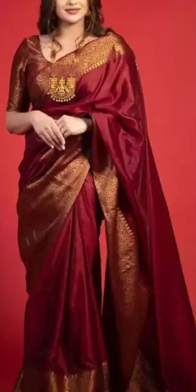Stylish Maroon Color Soft Lichi Silk Cloth Jacquard All Over Saree
