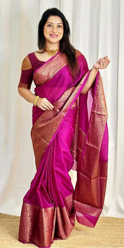 Stylish Pink Color Soft Lichi Silk Jacquard All Over Saree