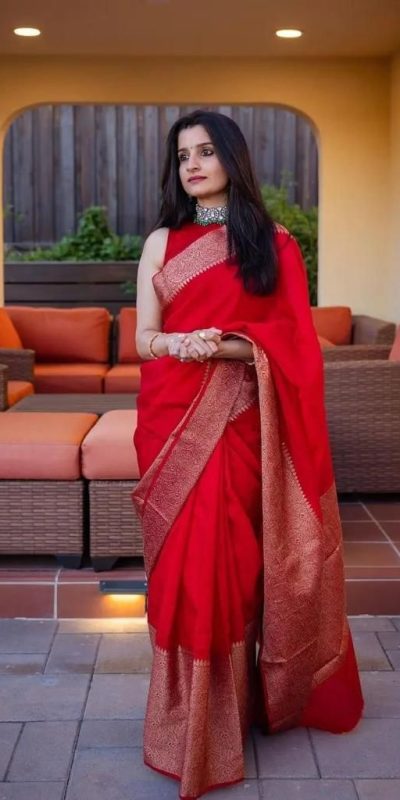 Stylish Red Color Soft Lichi Silk Cloth Jacquard All Over Saree