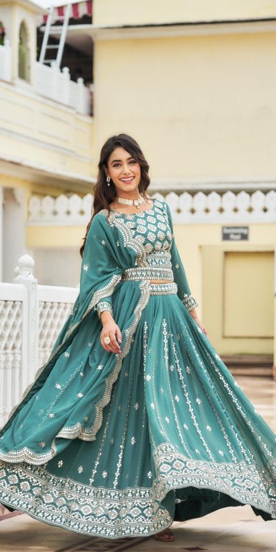 Stylist Blue Color Georgette Sequence Work Lehenga Choli
