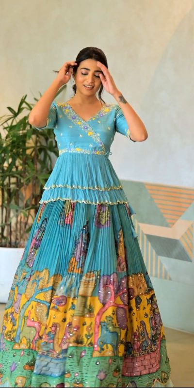 Sublime Blue Color Chinon Embroidery Thread Work Lehenga Choli