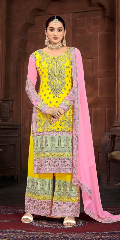 Sublime Yellow Color Heavy Georgette Embroidery Salwar Suit