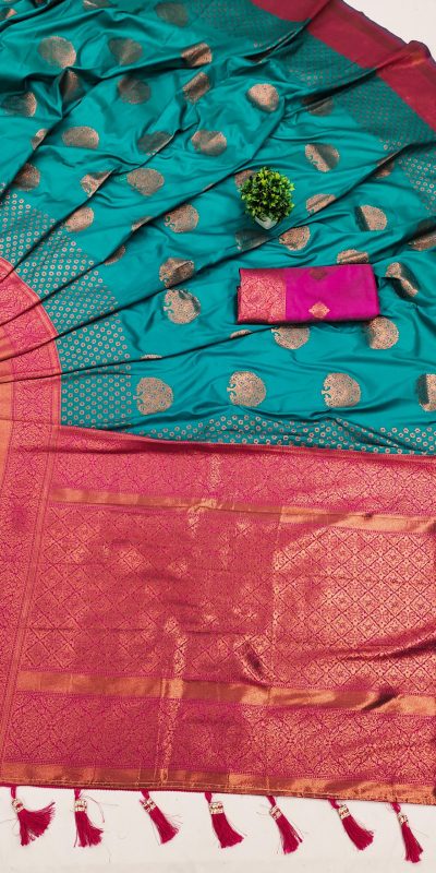 Superb Blue Color Soft Silk Copper Zari Design Saree