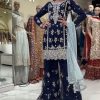 Superb Navy Blue Color Georgette Embroidery Salwar Suit