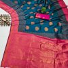 Superb Peacock Blue Color Soft Silk Copper Zari Design Saree