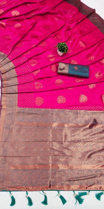 Superb Pink Color Soft Silk Copper Zari Design Saree