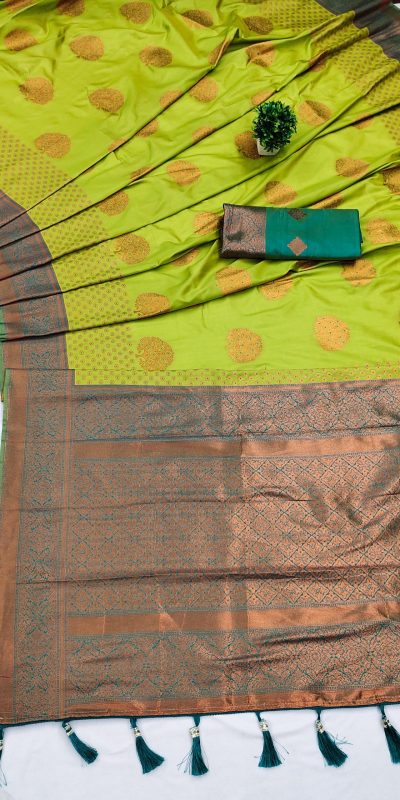 Superb Pista Color Soft Silk Copper Zari Design Saree