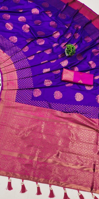 Superb Violet Color Soft Silk Copper Zari Design Saree