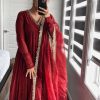 AD 152 Red Color Pure Chinon Silk Embroidery Gown Fancy Full Sleeve Wedding, Party, Festive, Events Etc. Expected Delivery  4-6 Working Days @1799/ | Casual Suits, Jump Suits, Salwar suit, Creative suits, Designer Suits, Palazzo Suits, Party Wear Suits, Patiala Suits, Straight Suits