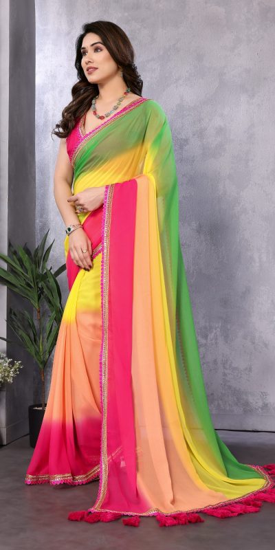 Attractive In Multi Color Faux Peding Georgette Party Wear Saree