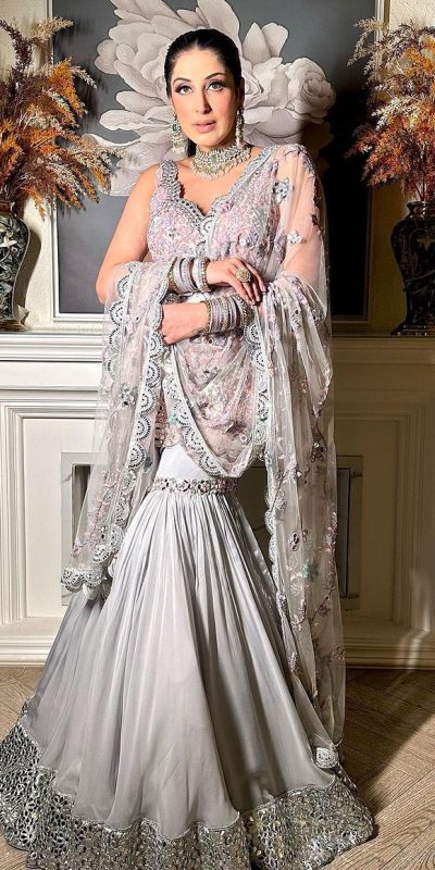 Fancy Grey Color Georgette thread Sequence Work Sharara Suit