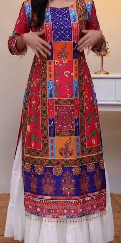 Fancy Red Color American Silk Digital Print Diamond Lehenga Choli