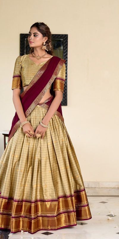 Graceful Chiku Cotton Silk Weaving Paithani Concept Lehenga Choli