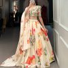 Grand Cream Color Georgette Floral Printed  Lehenga Choli
