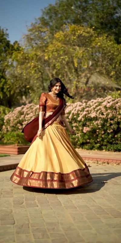 Peaceful Cream Color Kanchipuram Zari Weaving Lehenga Choli