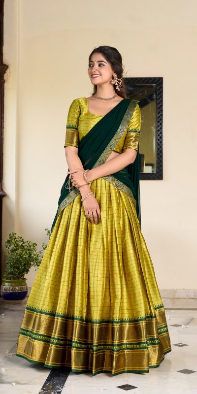 LNB 2050 Parrot Green Color Graceful Cotton Silk Weaving Paithani Concept Lehenga Choli Wedding, Festive, Events Expected Delivery 4-6 Working Days@2049/- | Lehenga, Bollywood Lehenga, Creative Lehenga, Designer Lehenga, Embroidered Lehenga, Party Wear Lehenga