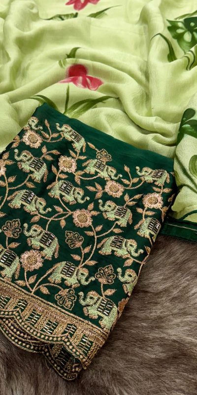 Exciting Green Color Georgette Embroidery Sequence Saree