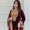 Exciting Marron Color Velvet Georgette Embroidery Sequence Salwar Suit