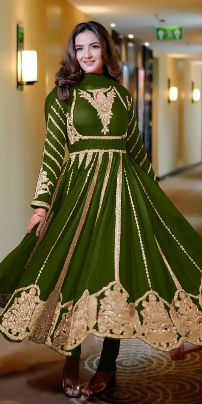 Fantastic Green Color Georgette Embroidery Sequence Gown