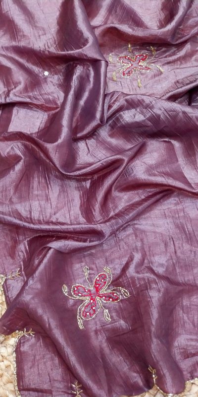 Precious Pink Color fabric having handwork With Work Saree