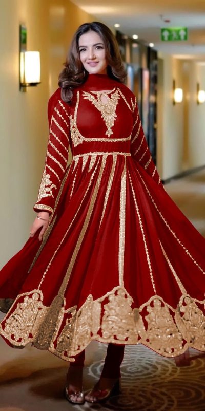 Pretty Red Color Georgette Embroidery Sequence Gown