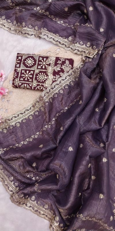 Progressive Purple Color Georgette With Embroidery Work Saree