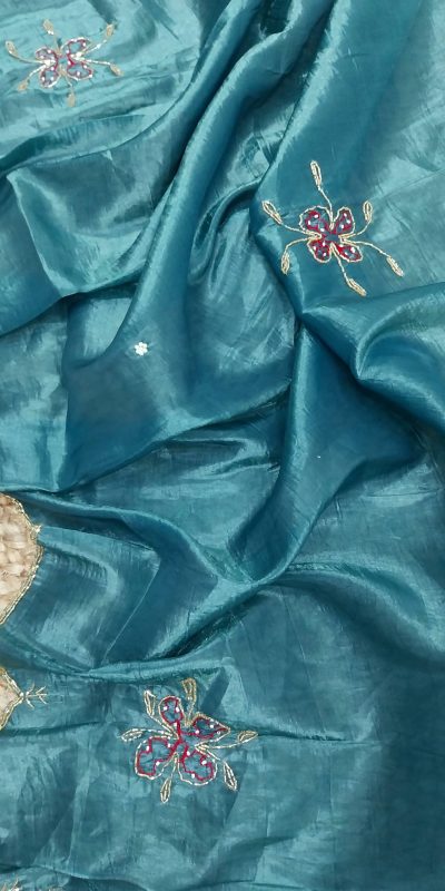 Special Sky Blue Color fabric having handwork With Work Saree