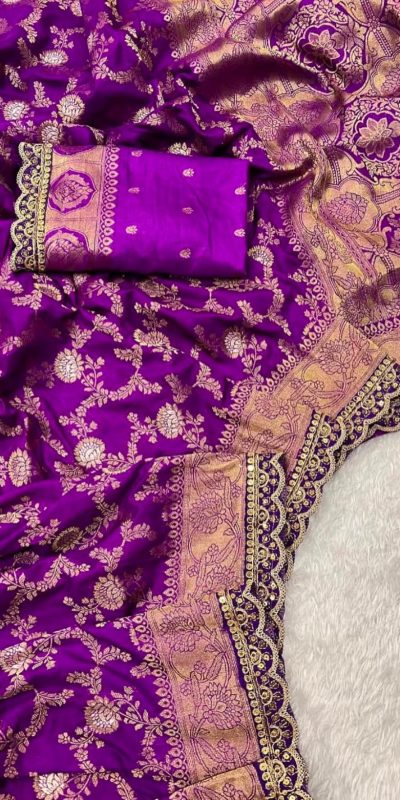 Amazing Purple Color Jacquard Weaving With Embroidery Cording Lace Saree