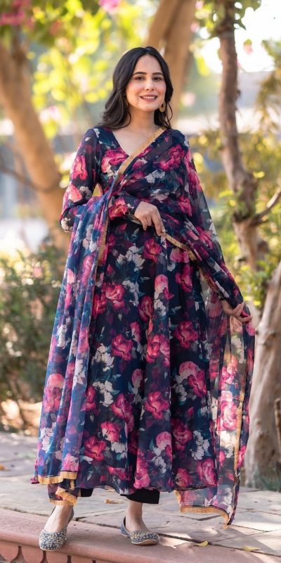 Beautiful Navy Blue Color Faux Georgette With Digital Print Salwar Suit