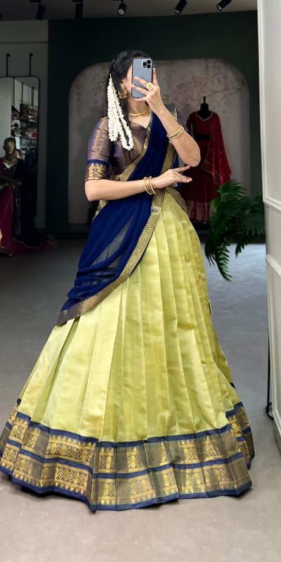 Beautiful Pista Color Kanchipuram Zari Weaving Work Lehenga Choli