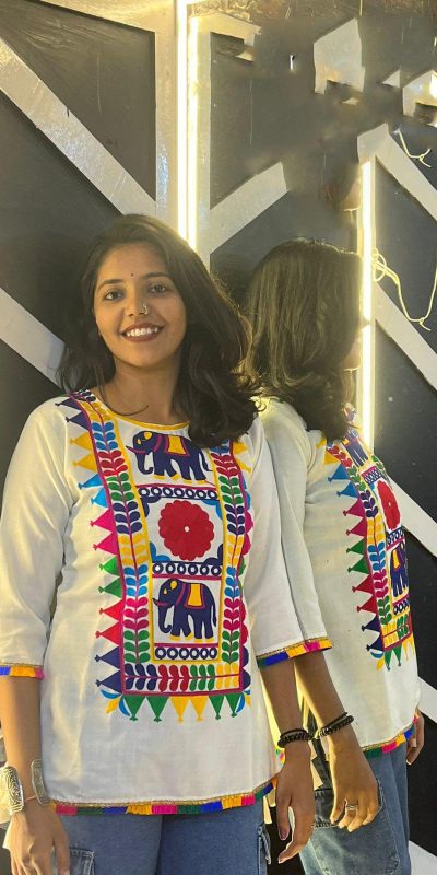 Beautiful White Color Cotton Flex and Rayo Embroidery Work Kurti