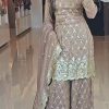 Classic Cream Color Chinnon Silk Embroidery Sequence Work Real Mirror Hand Work Salwar Suit
